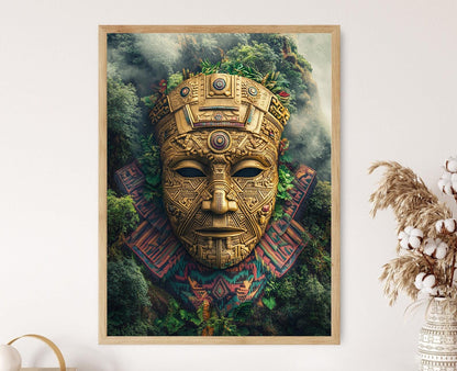 Affiche Masque Inca Doré – Poster Mystique des Andes