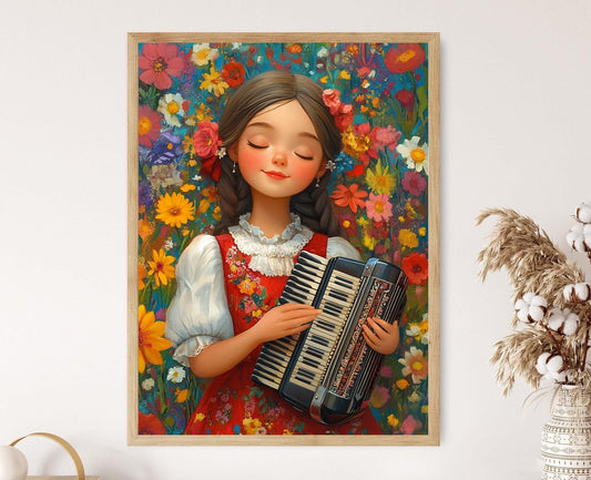 Affiche Folklore Croate – Poster Fille en Poupée avec Accordéon