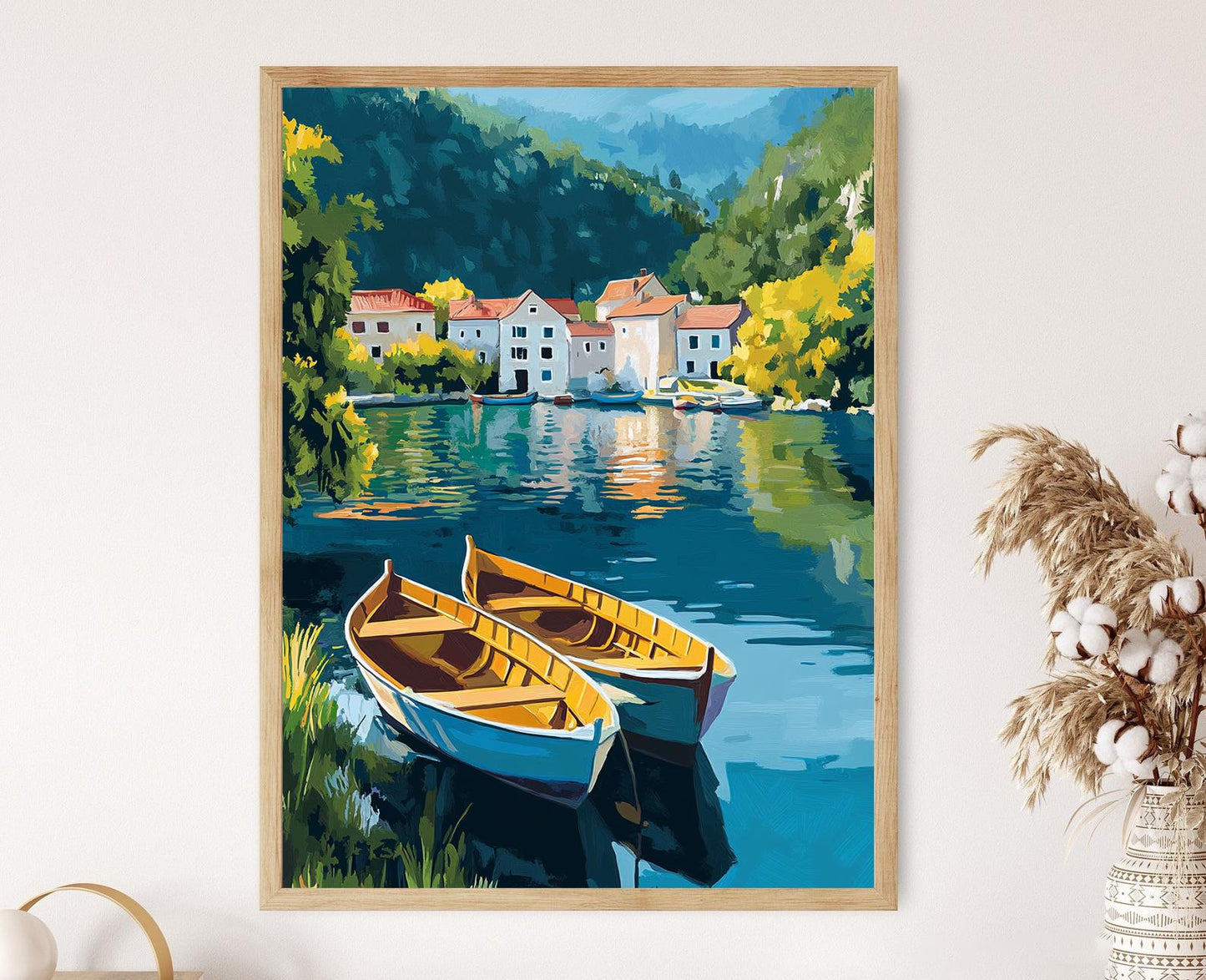 Affiche Drava – Imprimé Art Naïf Croate, Scène Aquatique Paisible