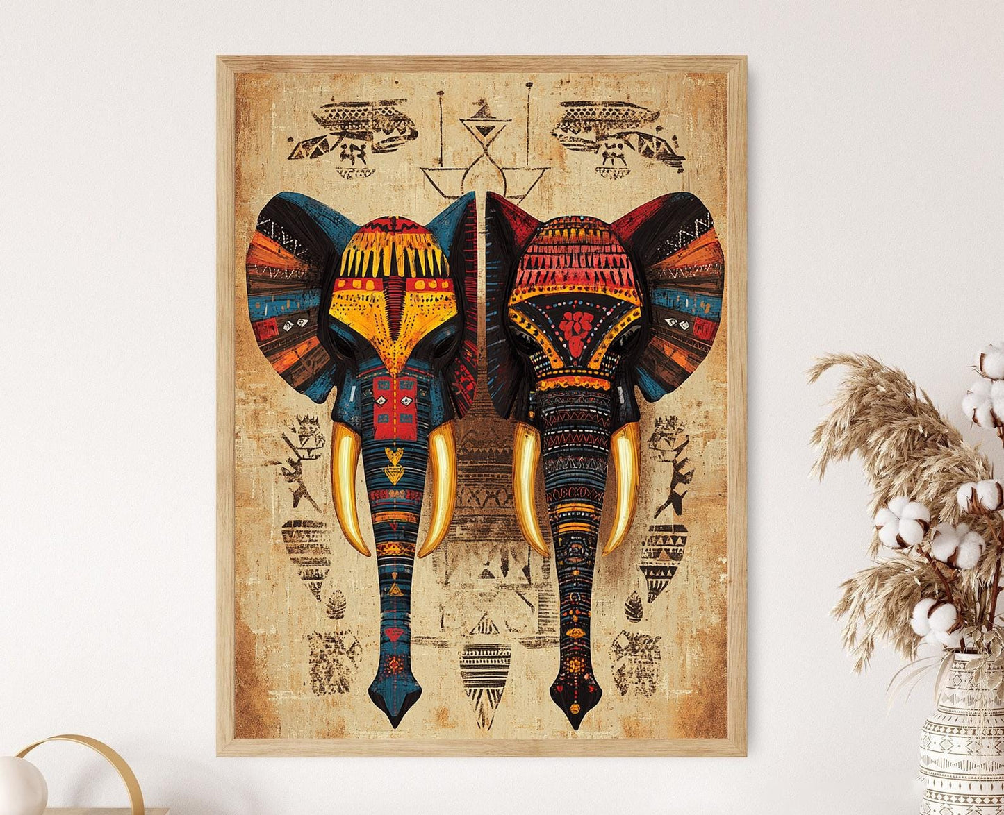 Affiche Masque Éléphant Bamileke – Illustration Art Tribal Camerounais