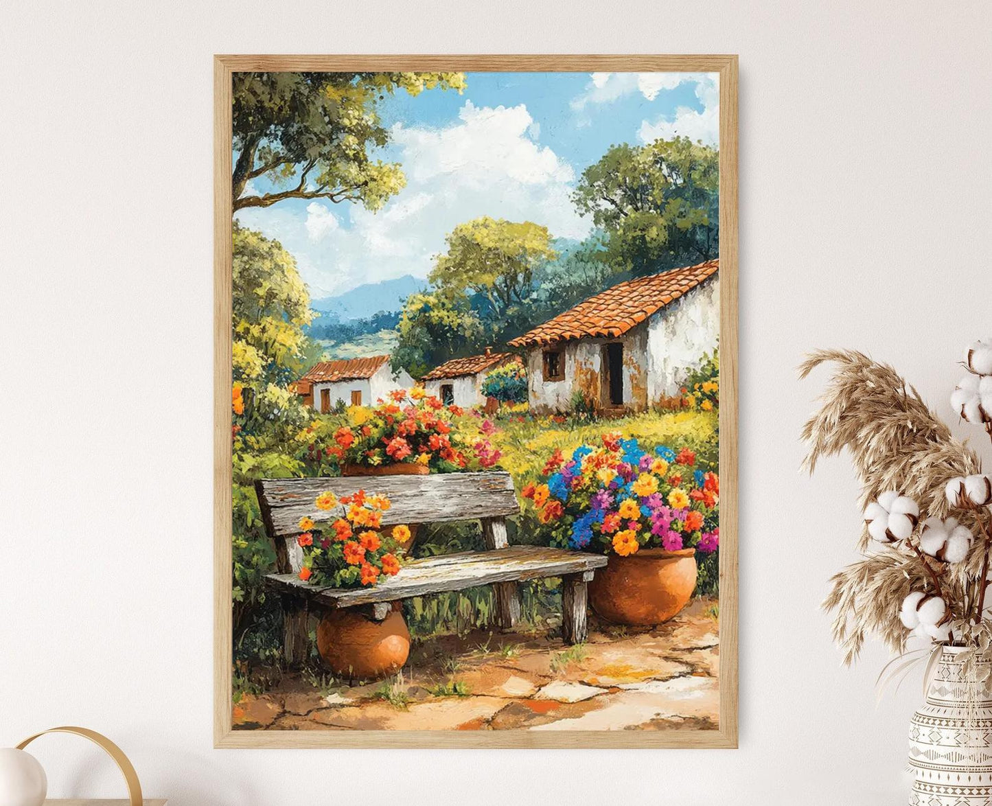 Affiche Campagne Paraguayenne – Poster Décor Rural avec Pots en Argile