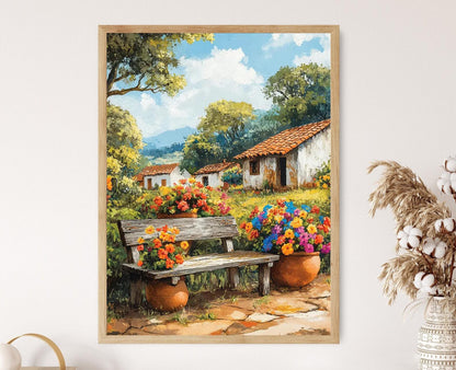 Affiche Campagne Paraguayenne – Poster Décor Rural avec Pots en Argile