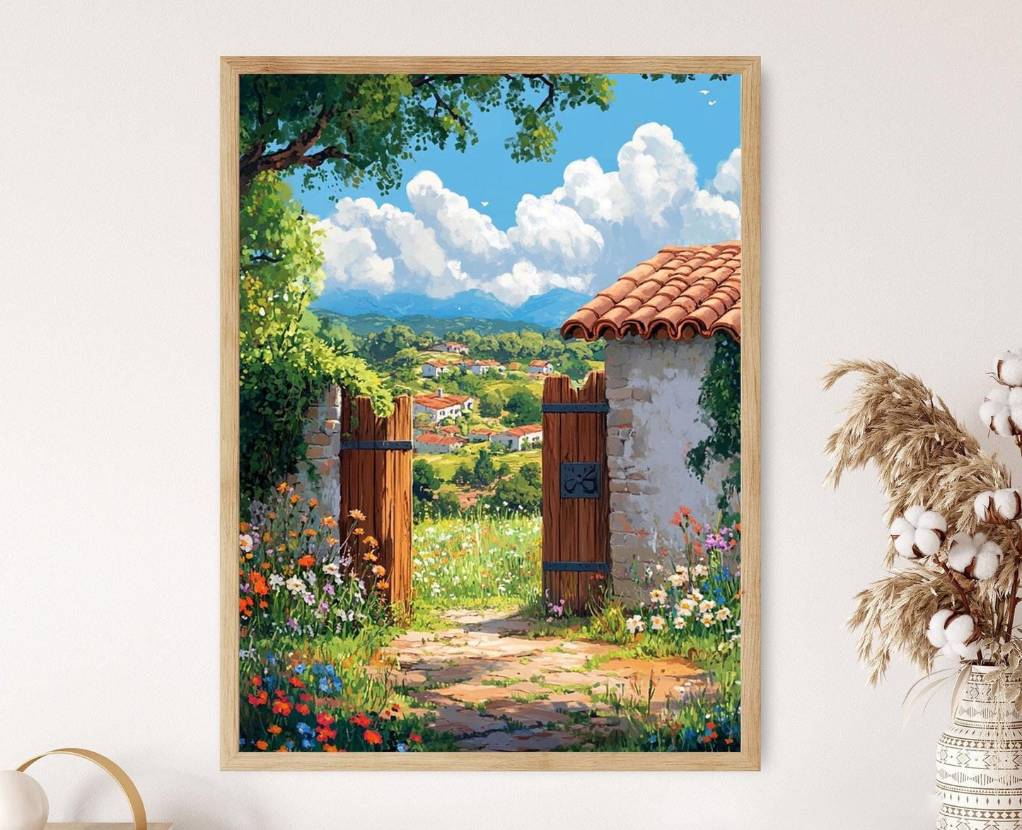 Affiche Décor Campagne Urugayenne – Impression Art de Portail et Fleurs Sauvages