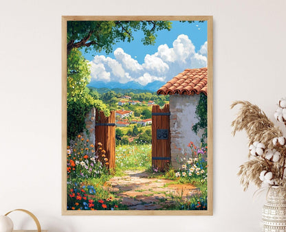 Affiche Décor Campagne Urugayenne – Impression Art de Portail et Fleurs Sauvages