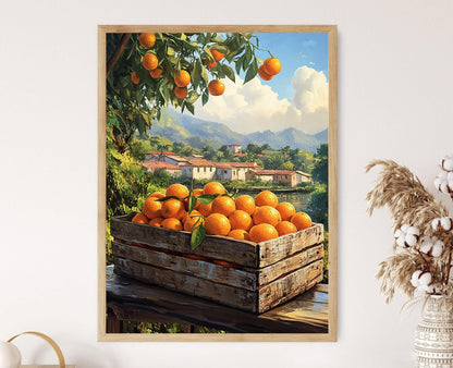 Affiche Marché Fermier Paraguayen – Poster Crate en Bois avec Oranges