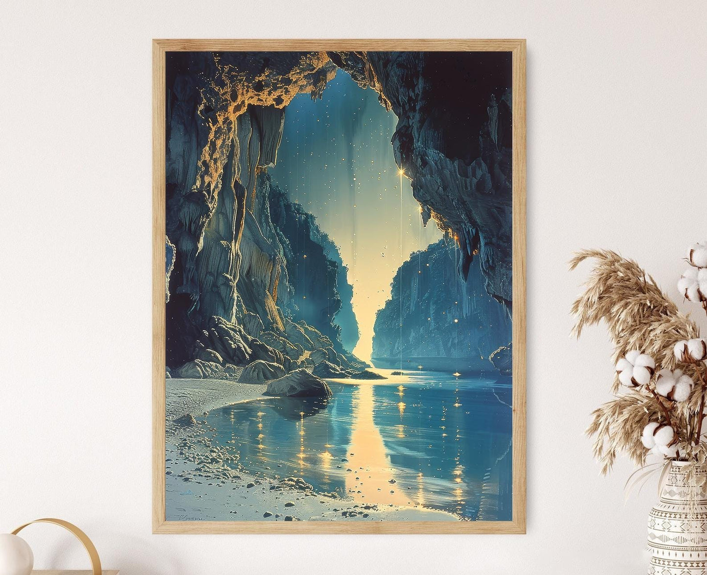 Affiche Magique des Grottes de Waitomo – Poster Luminaires et Rivière Réfléchissante