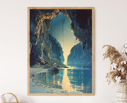 Affiche Magique des Grottes de Waitomo – Poster Luminaires et Rivière Réfléchissante