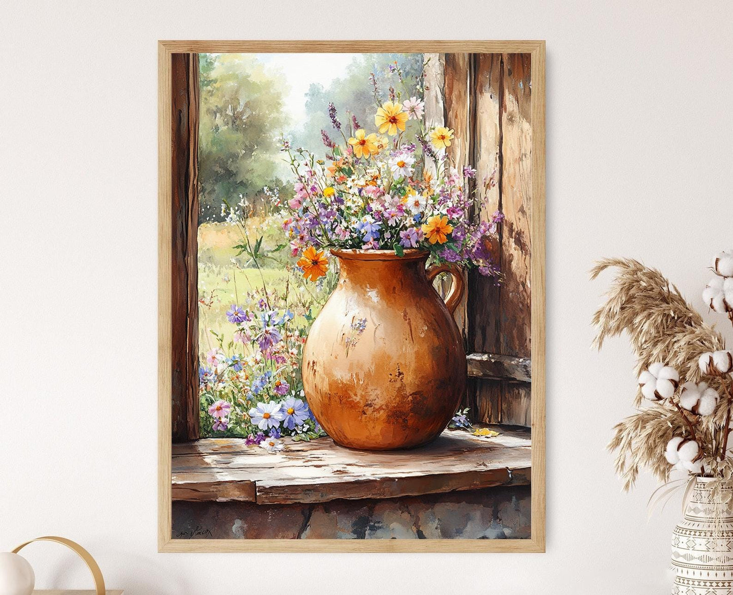 Affiche Décor Fermier Vénézuélien – Impression d'Art avec Cruche et Fleurs