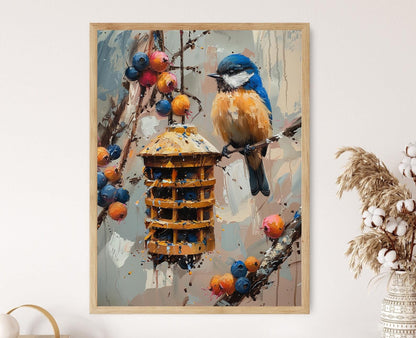 Affiche Mangeoire à Oiseaux Peinte à la Main – Art Naturel Unique