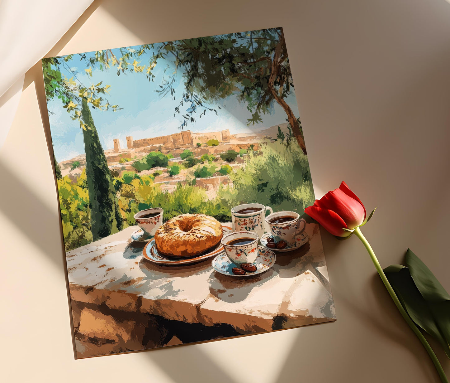 Affiche Café Culturel – Poster Art de Balcon à Irbid, Paysage Historique