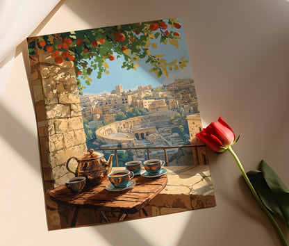 Affiche Café Jordanien – Poster Art de la Vue sur Balcon à Amman