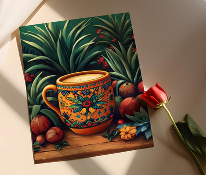 Affiche Pulque Mexicain – Poster Art Traditionnel avec Motifs Aztèques