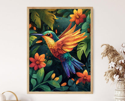 Affiche Colibri Équatorien – Illustration Kichwa et Art de la Jungle