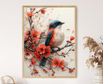 Affiche Oiseau Rossignol – Art Floral Nature Délicat