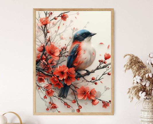 Affiche Oiseau Rossignol – Art Floral Nature Délicat