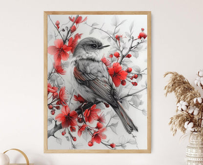 Affiche Oiseau Rossignol – Illustration Artistique et Détail Animaux