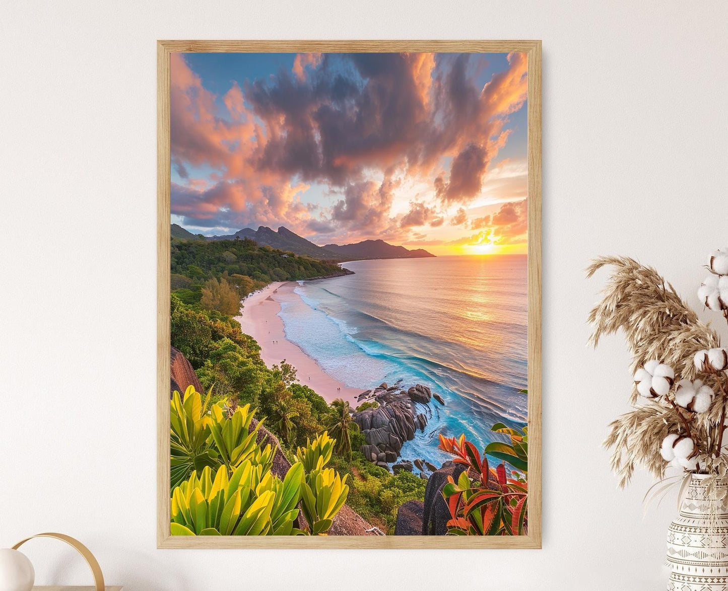 Affiche Coucher de Soleil Seychelles – Poster Plage Paradisiaque à Victoria