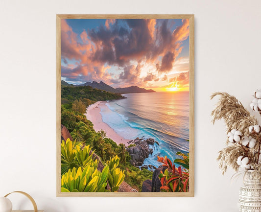 Affiche Coucher de Soleil Seychelles – Poster Plage Paradisiaque à Victoria