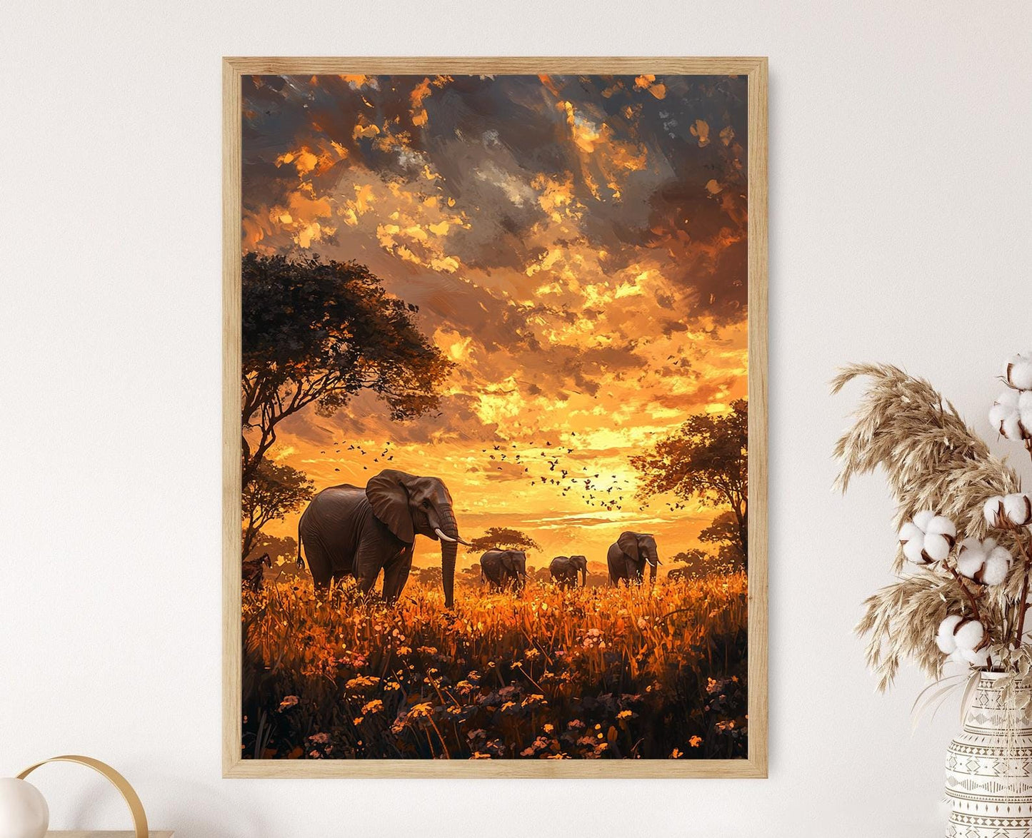 Affiche Gorongosa – Illustration Élégante d'Éléphants en Savane