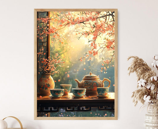 Affiche Cérémonie du Thé Chinois – Poster Illustration de Tasse Dragon