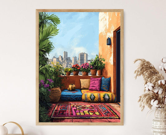 Affiche Art Patios Sénégalais – Poster Décor Coussin Imprimé Wax