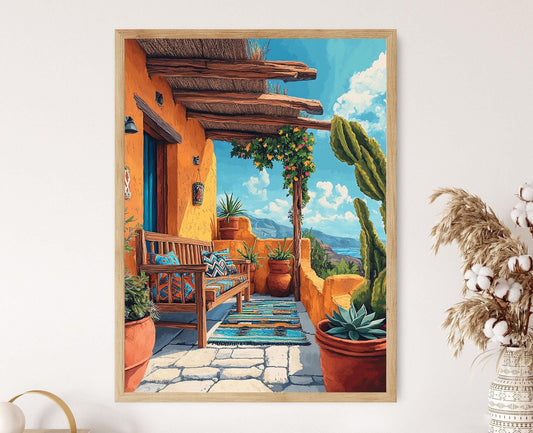 Affiche Art de Patio Sud-Africain – Poster Décor Ndebele et Mobilier Sculpté