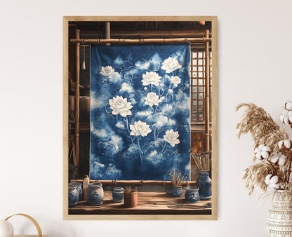 Affiche Artisanale – Poster Art Print Tie-Dye Lotus Indigo