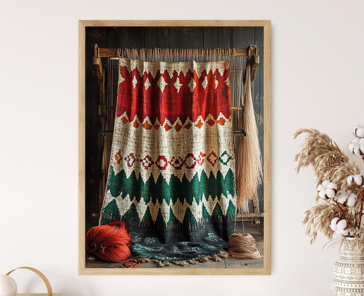 Affiche Art Textile Népalais – Poster Géométrique Tissé à la Main