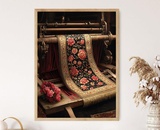 Affiche en Soie Banarasi Indienne – Poster Floral et Paisley Décoratif