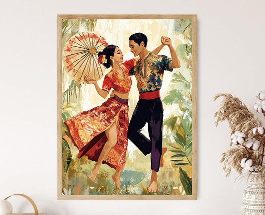 Affiche Danse Legong – Poster Couple Indonésien en Pleine Danse
