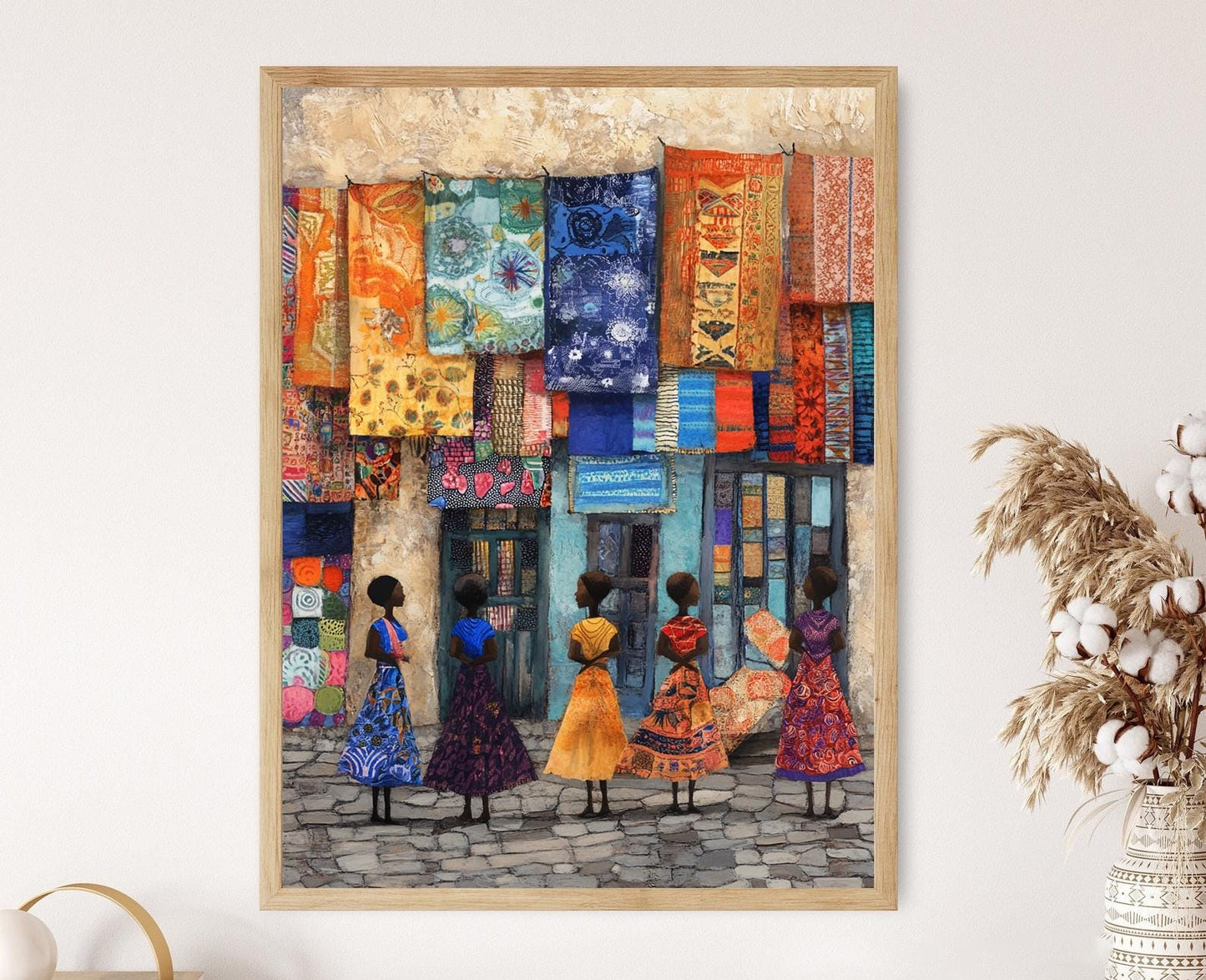 Affiche Marché Textile Éthiopien – Poster Art Wall Coloré en Tissu