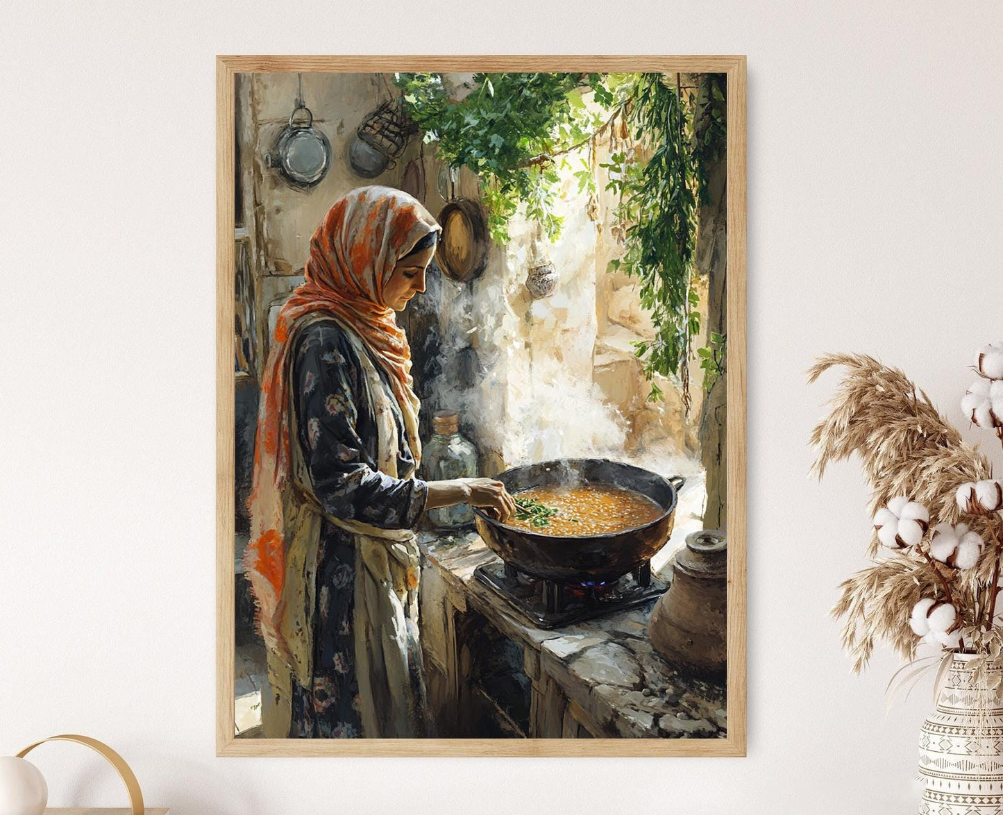 Affiche Cuisine Palestinienne - Femme dans une Cuisine Rustique