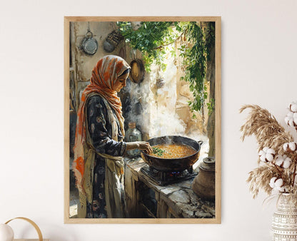Affiche Cuisine Palestinienne - Femme dans une Cuisine Rustique