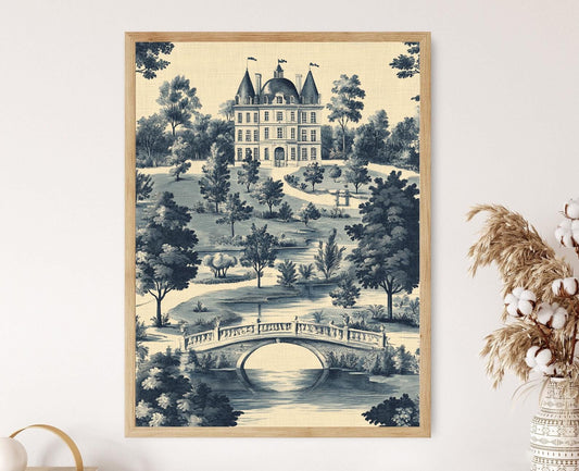 Affiche Château Français – Poster Toile de Jouy Élégante Vintage