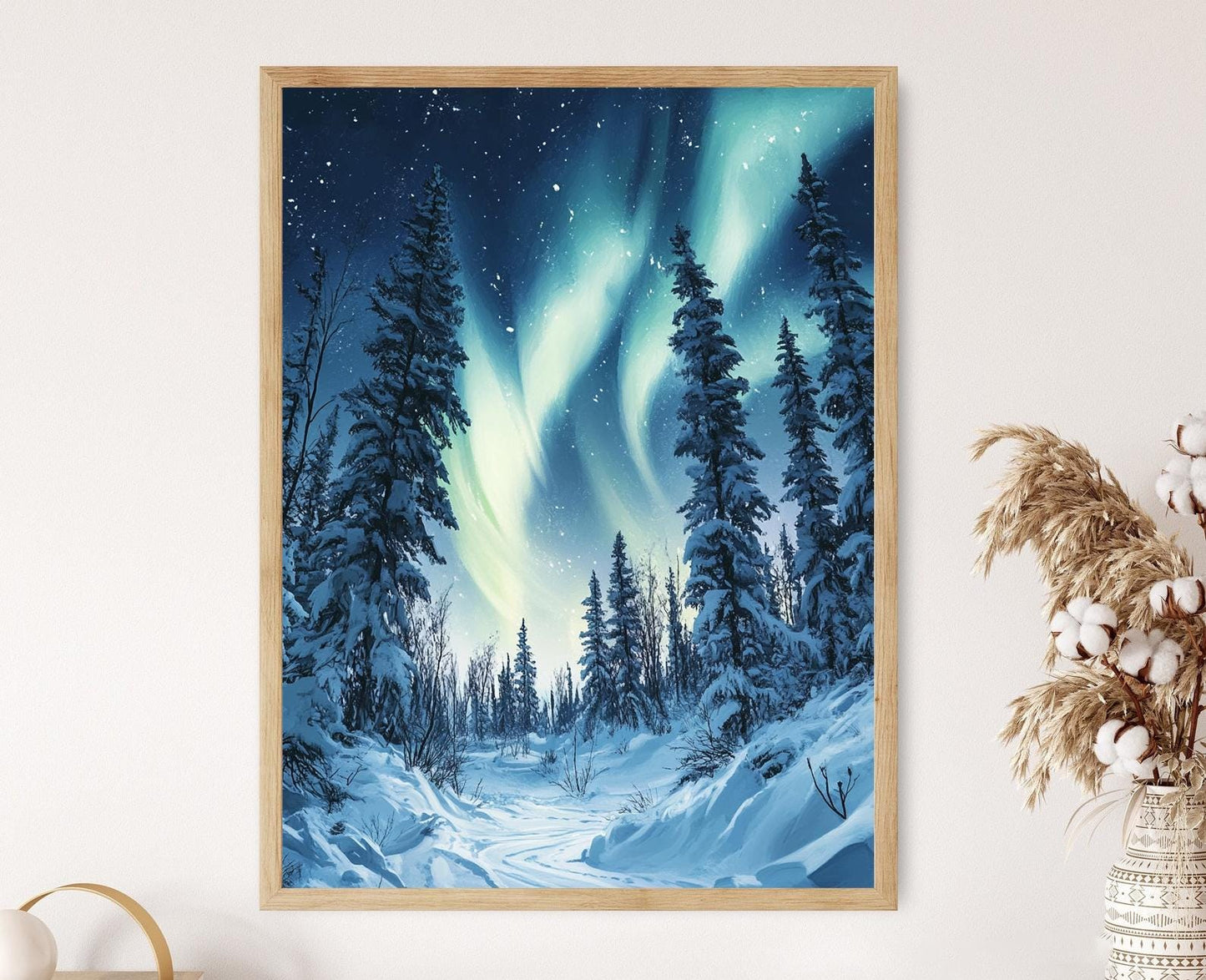 Affiche Aurore Boréale - Impression Art de la Forêt Enneigée