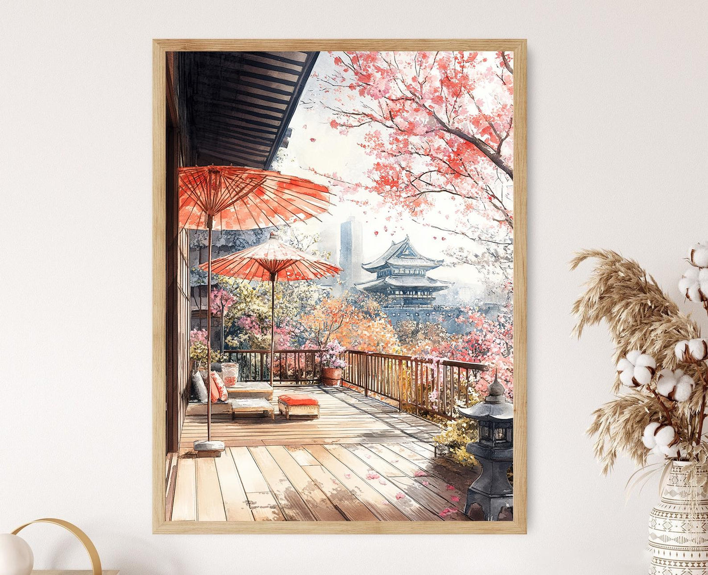 Affiche Osaka Terrasse avec Vue sur Château – Poster Fleur de Prunier