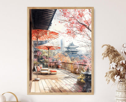 Affiche Osaka Terrasse avec Vue sur Château – Poster Fleur de Prunier