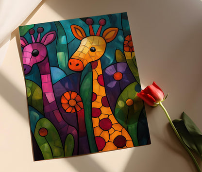 Affiche Giraffe Tinga Tinga – Poster Art des Animaux de Tanzanie