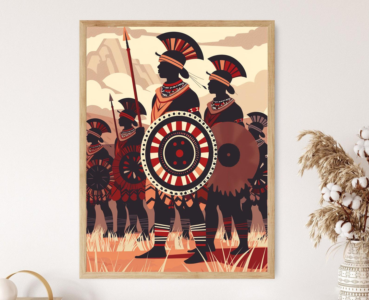 Affiche Shaka Zulu – Impression artistique du leader légendaire et de son attire traditionnelle