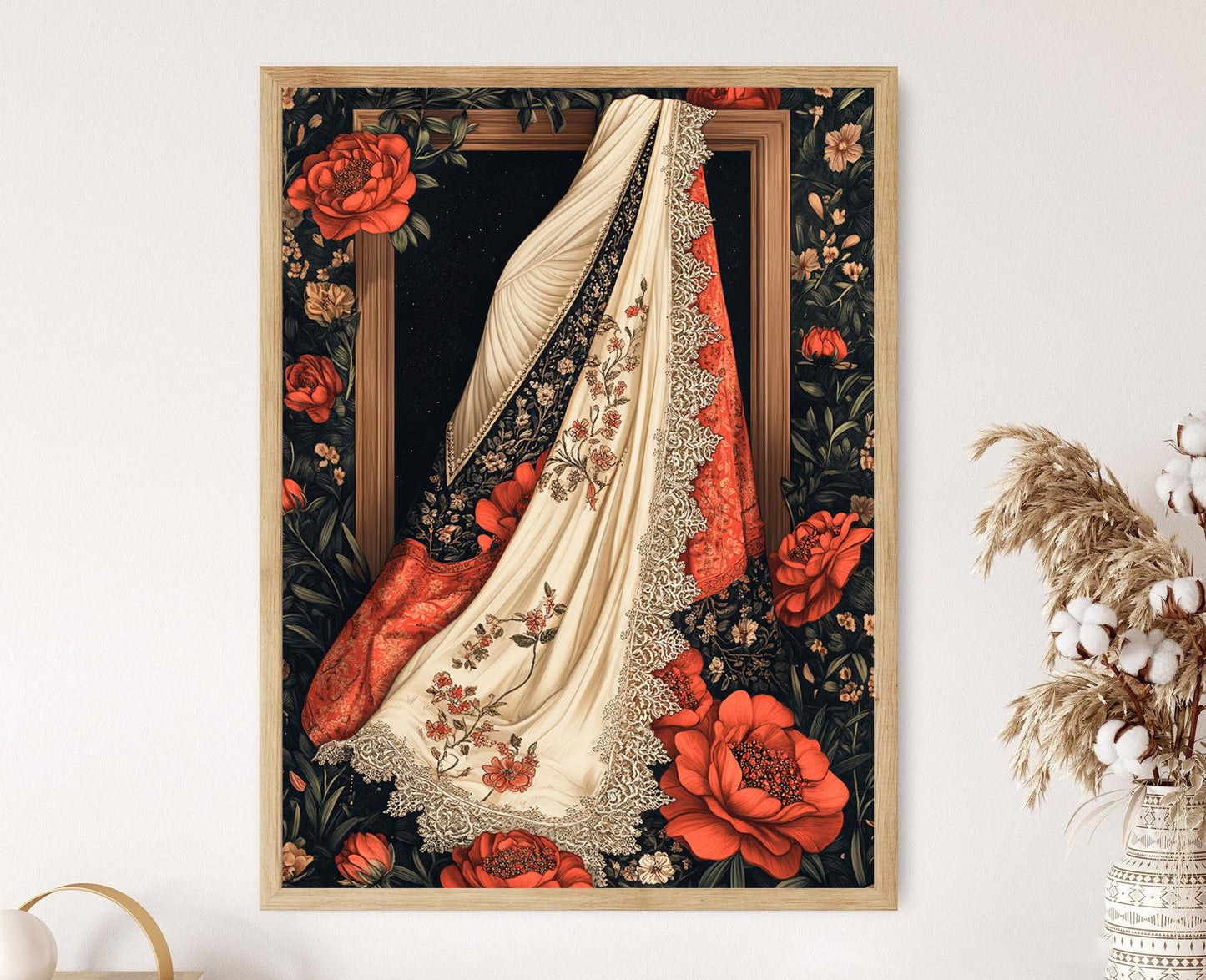 Affiche Textile Muslin du Bangladesh – Poster Illustration Florale en Dentelle