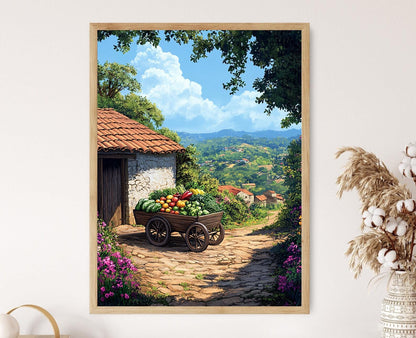 Affiche Carrosse de Légumes du Nicaragua – Poster Décor Rustique de Ferme