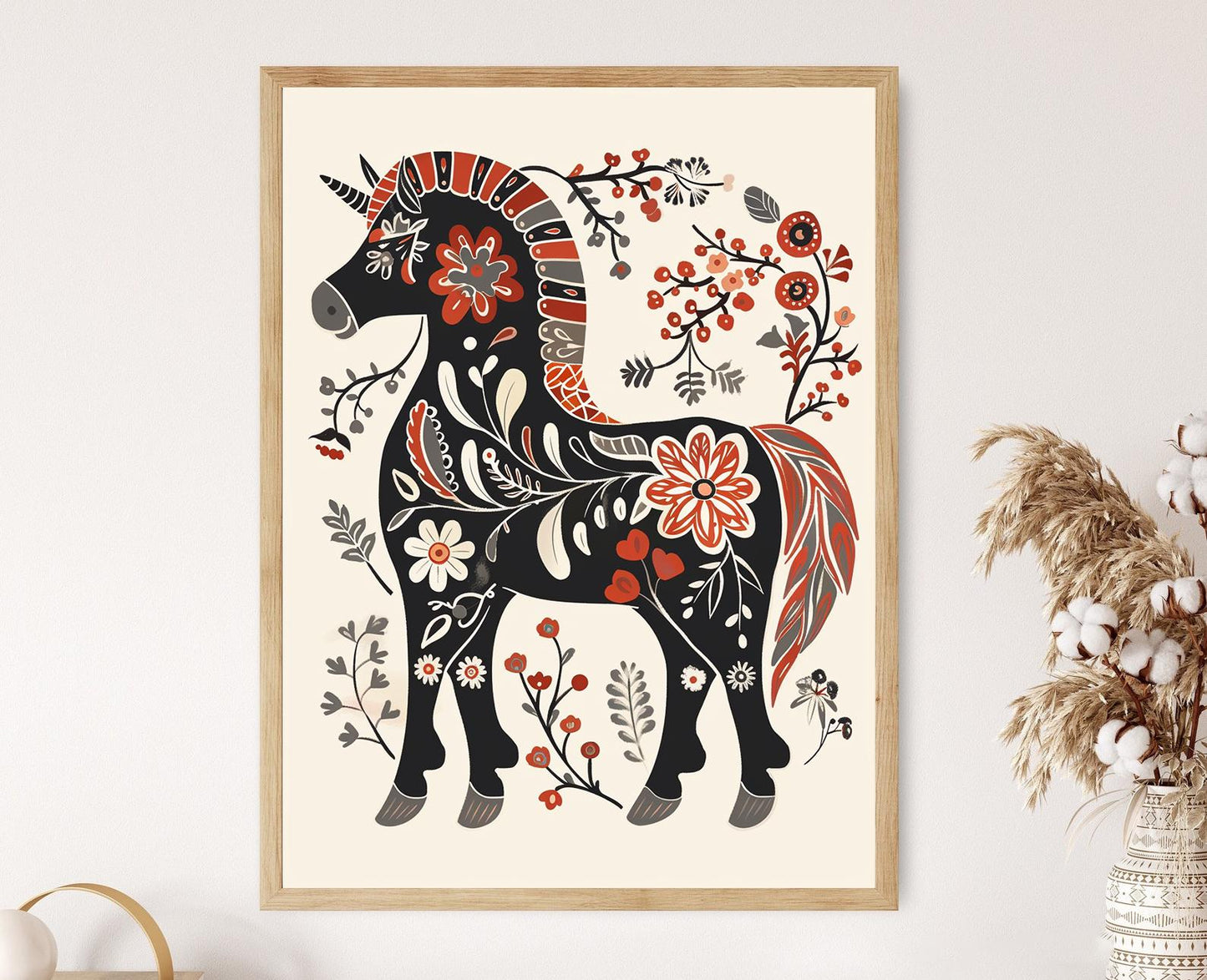 Affiche Cheval Dala – Poster Design Kurbits Floral Scandinave