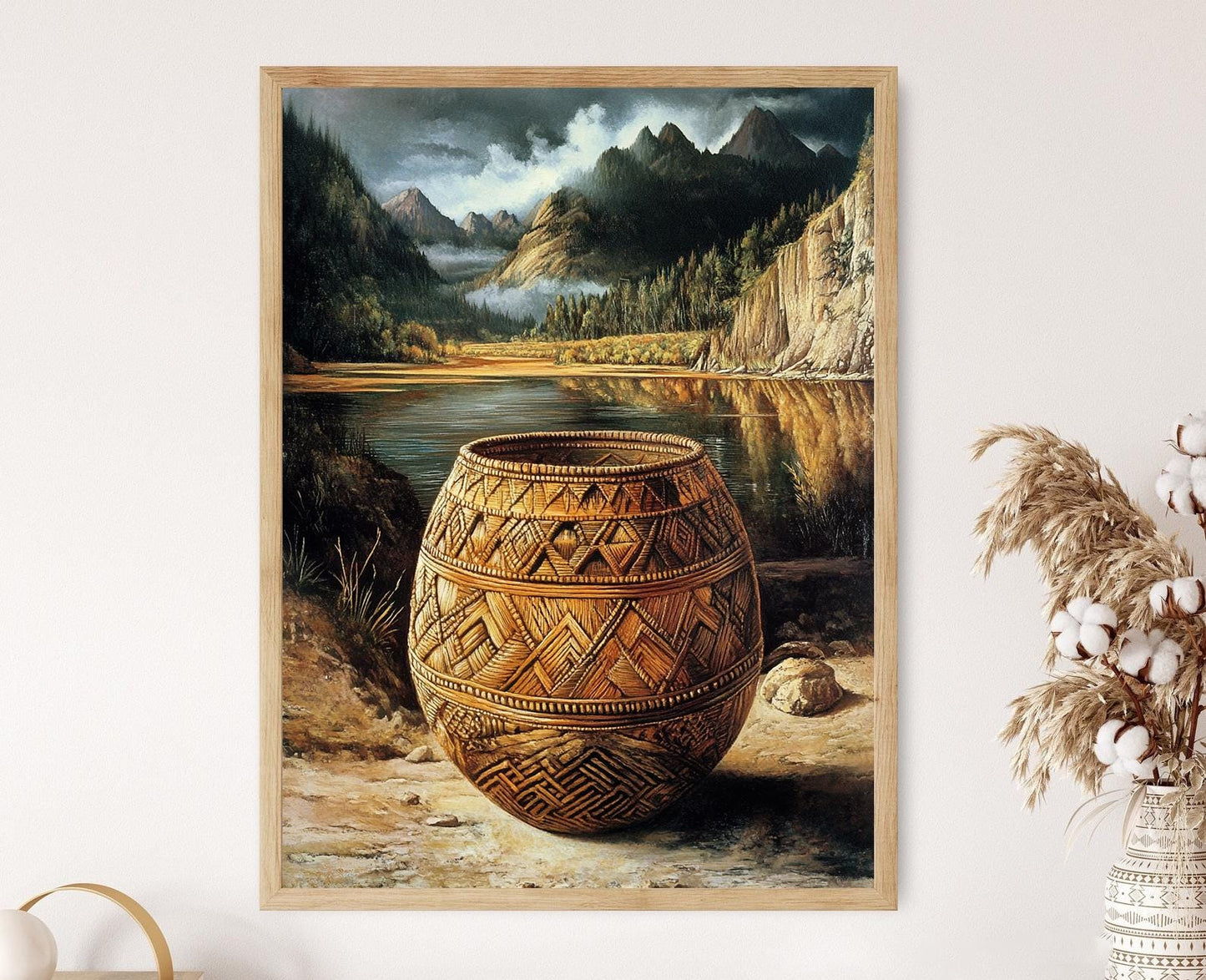 Affiche Art Yurok – Impression de Panier Amérindien en Matériaux Naturels