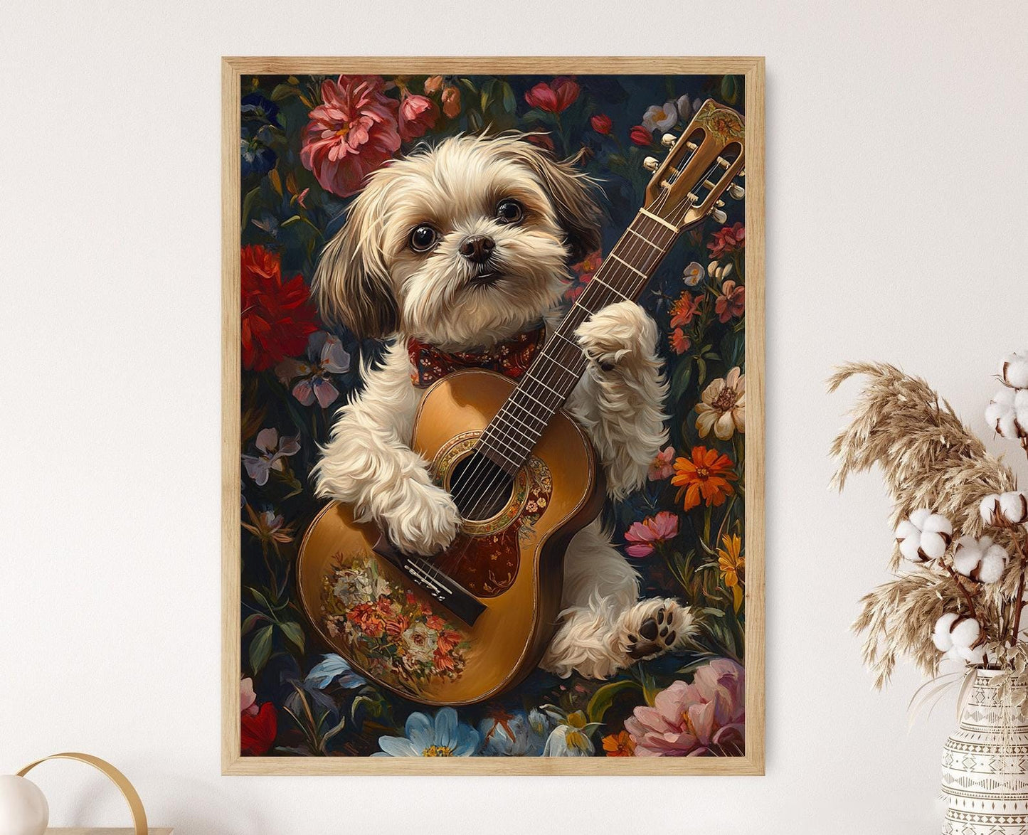 Affiche Shih Tzu Guitariste – Poster Animaux Amusants Élégants