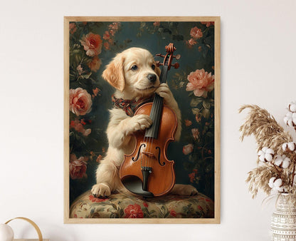 Affiche Chiot Labrador Jouant du Violon – Poster Humoristique Canin