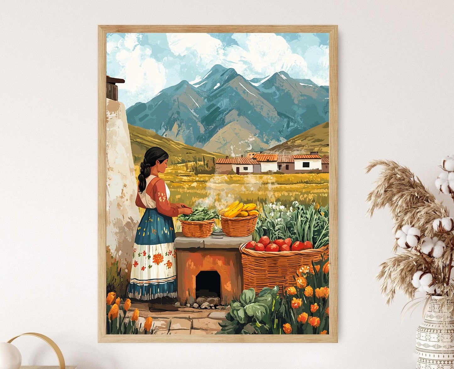 Affiche Femme Bolivienne – Illustration Salteñas au Four en Argile