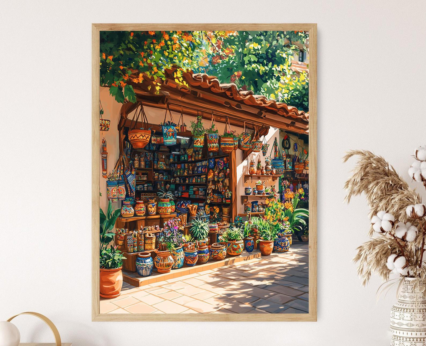 Affiche Marché Bolivien – Poster Étal de Tissus Aguayo & Pottery