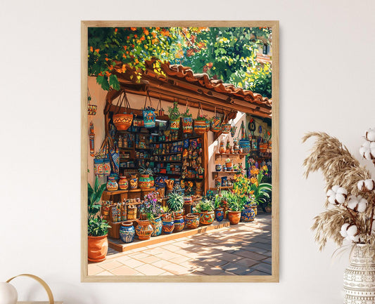 Affiche Marché Bolivien – Poster Étal de Tissus Aguayo & Pottery