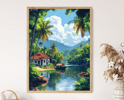 Affiche Champs de Riz du Kerala – Poster Art des Rivières Indiennes