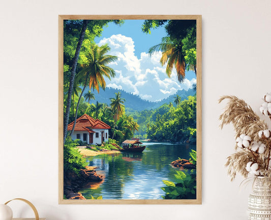 Affiche Champs de Riz du Kerala – Poster Art des Rivières Indiennes